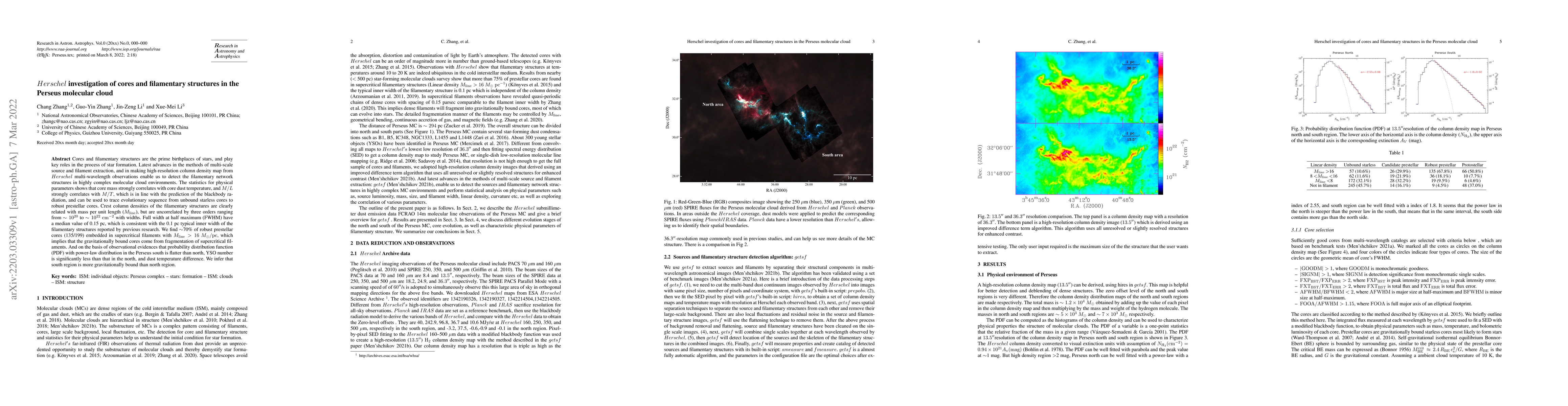 Thumbnail for $Herschel$ investigation of cores and filamentary structures in the
  Perseus molecular cloud