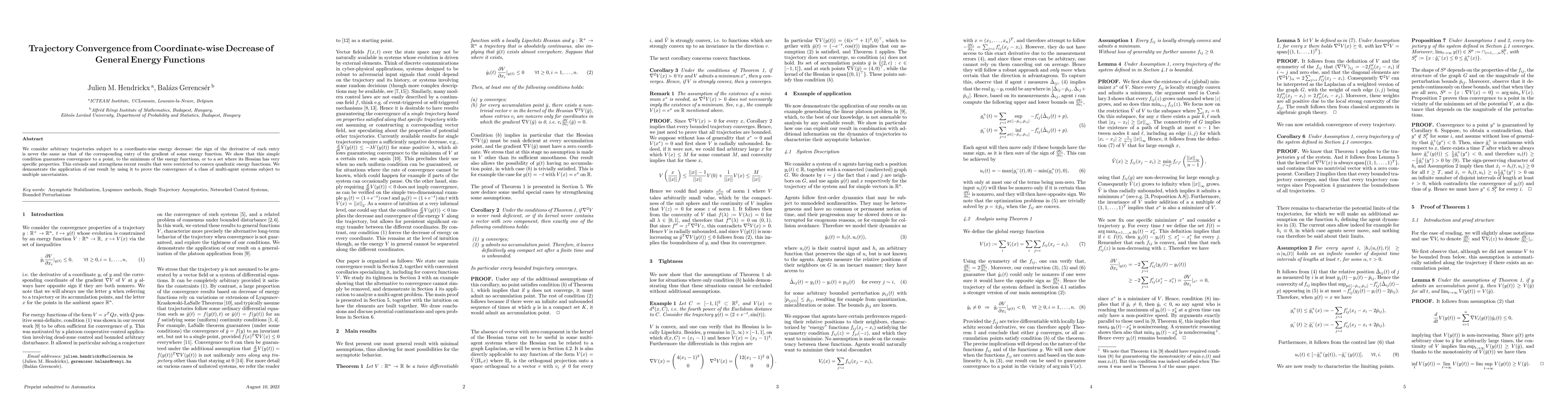 Thumbnail for Trajectory Convergence from Coordinate-wise Decrease of General Energy
  Functions