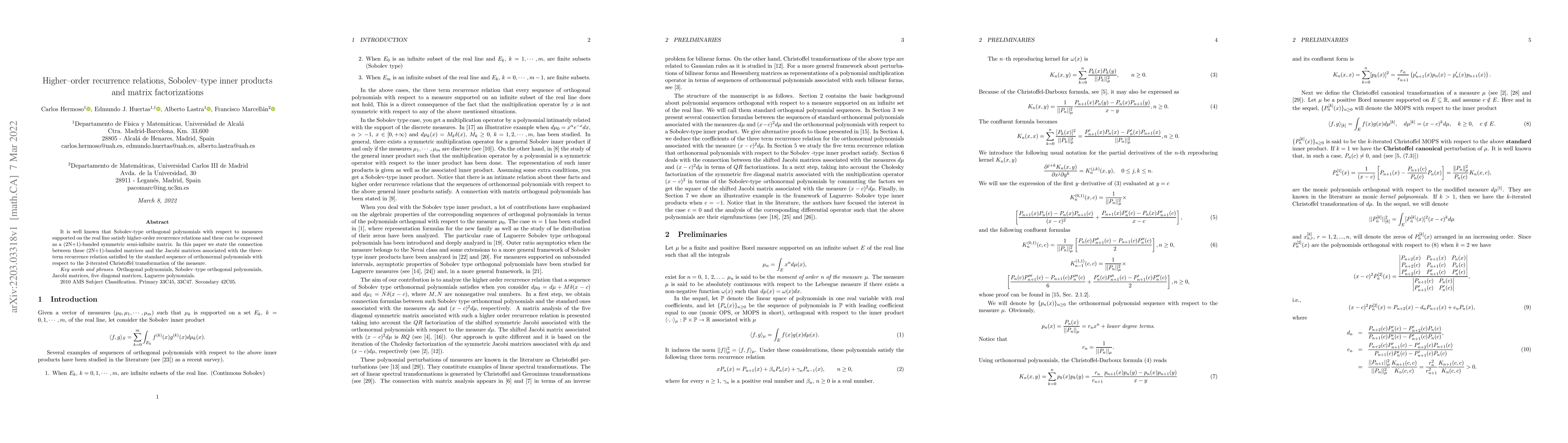 Thumbnail for Higher-order recurrence relations, Sobolev-type inner products and
  matrix factorizations