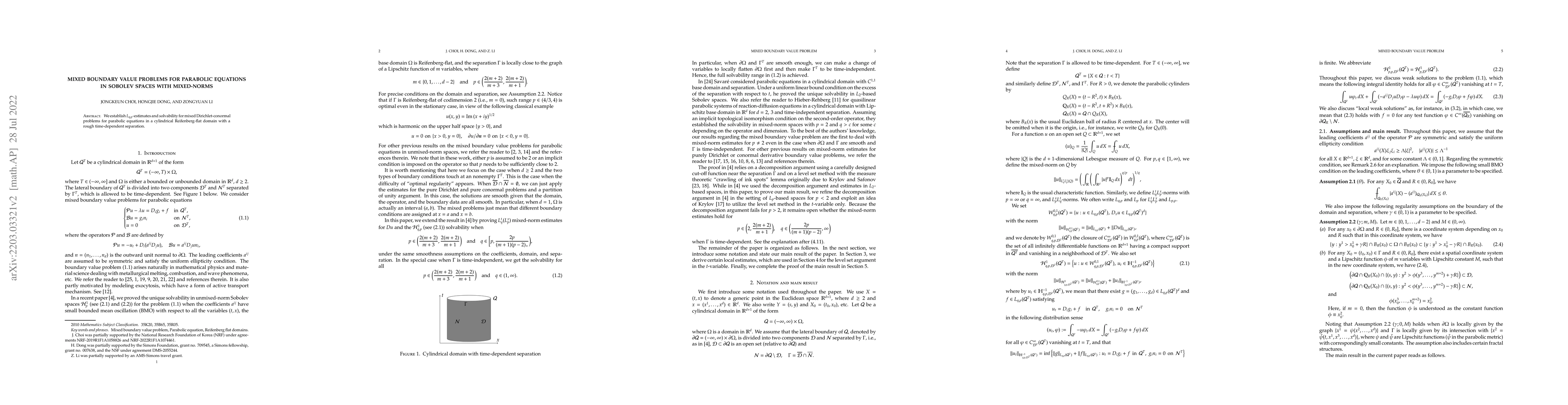Thumbnail for Mixed boundary value problems for parabolic equations in Sobolev spaces
  with mixed-norms