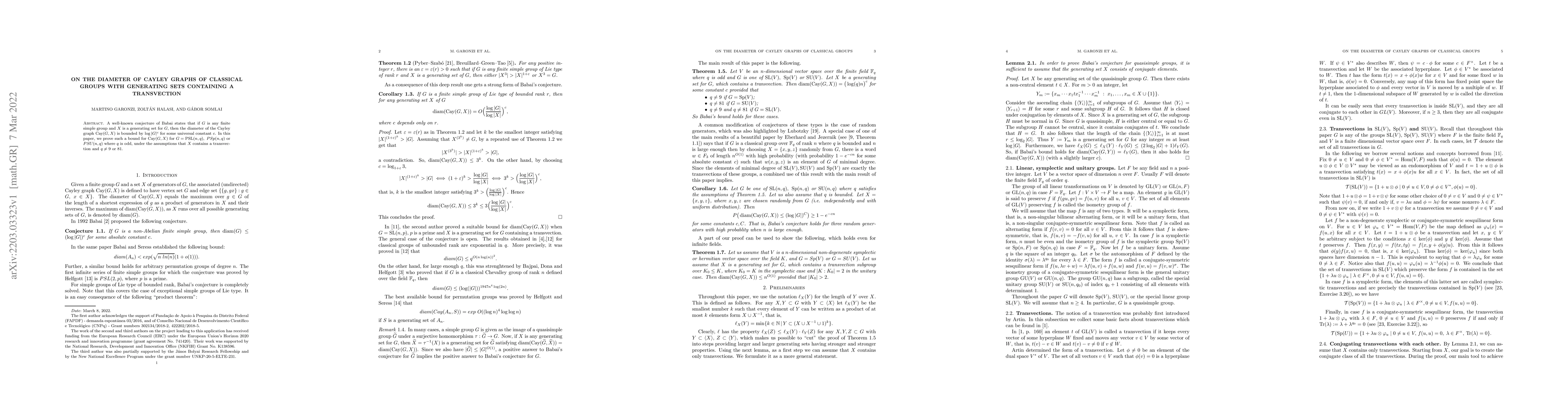 Thumbnail for On the diameter of Cayley graphs of classical groups with generating
  sets containing a transvection