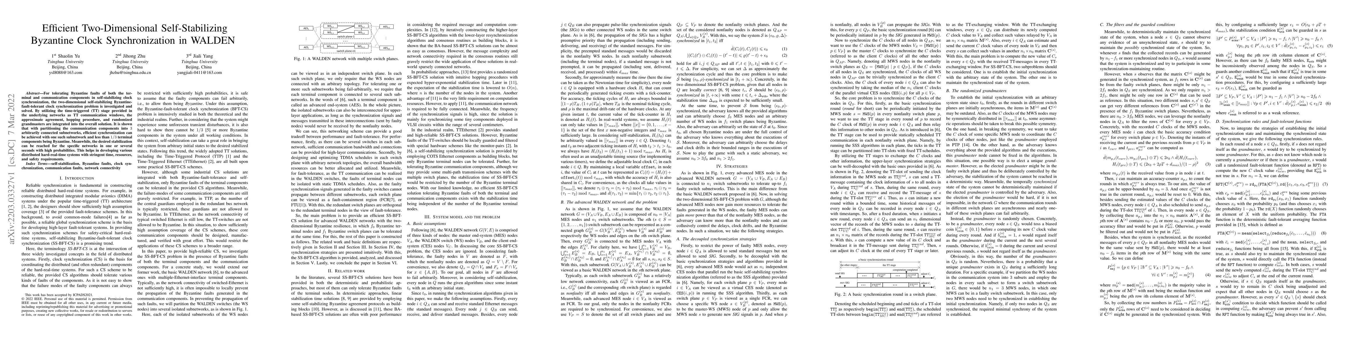 Thumbnail for Efficient Two-Dimensional Self-Stabilizing Byzantine Clock
  Synchronization in WALDEN