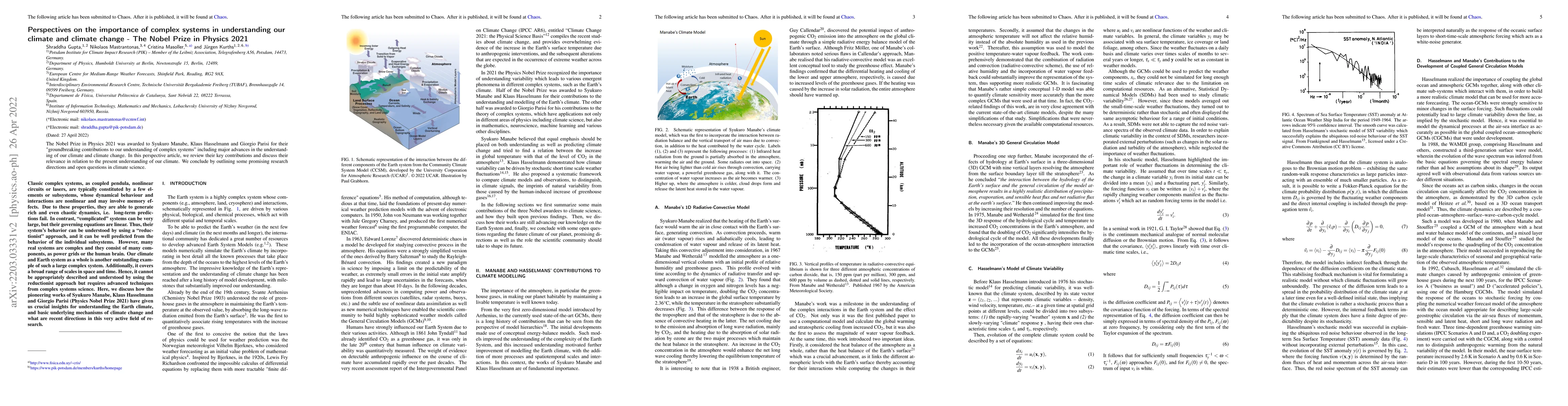 Thumbnail for Perspectives on the importance of complex systems in understanding
  ourclimate and climate change -- The Nobel Prize in Physics 2021