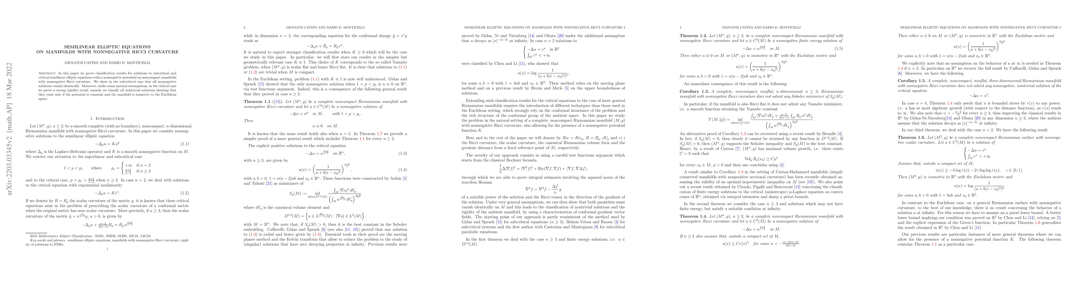 Thumbnail for Semilinear elliptic equations on manifolds with nonnegative Ricci
  curvature