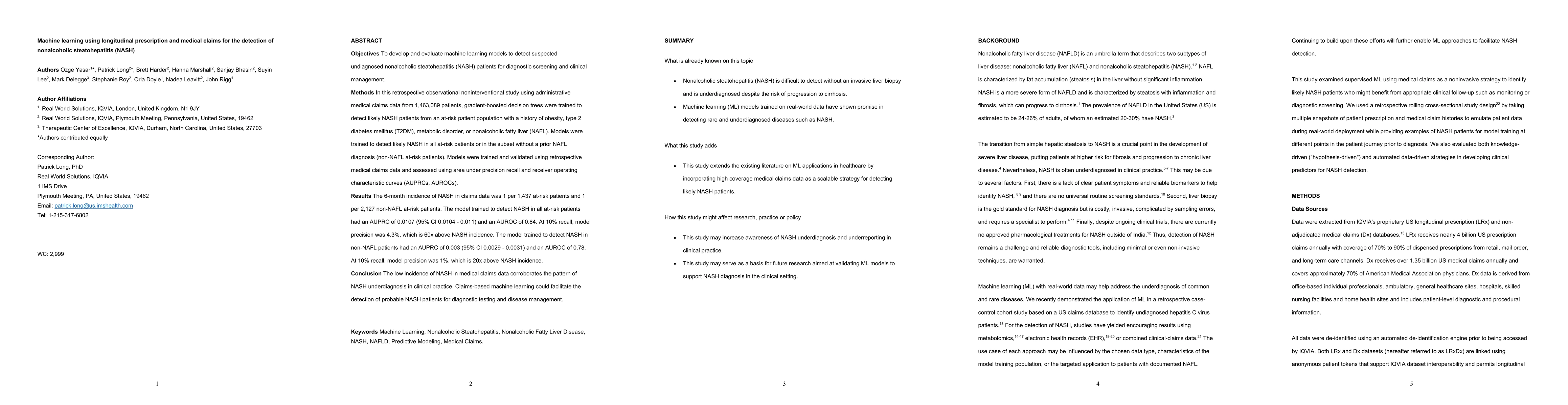 Thumbnail for Machine learning using longitudinal prescription and medical claims for
  the detection of nonalcoholic steatohepatitis (NASH)