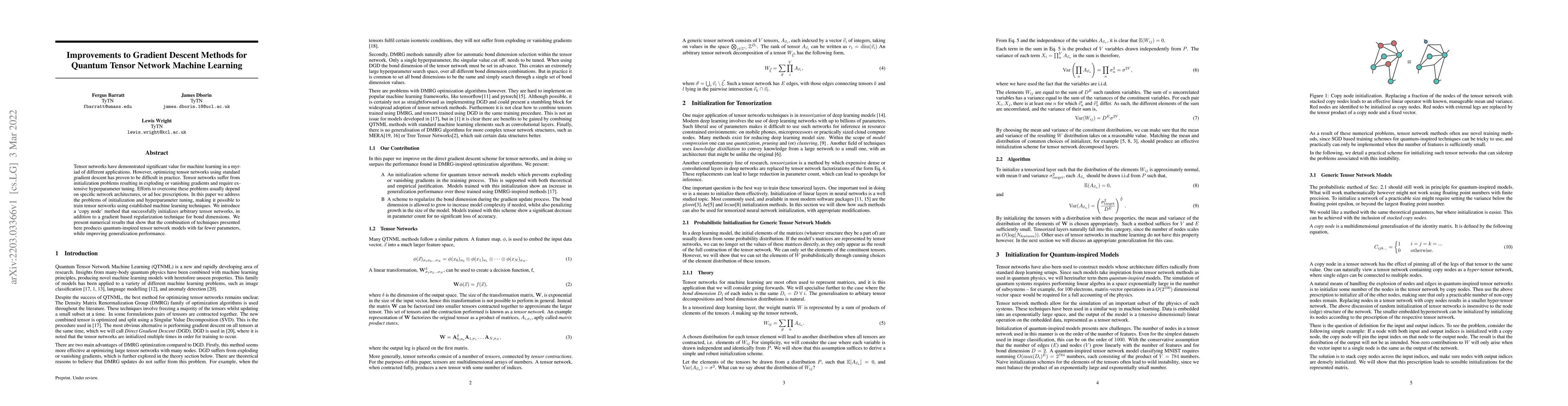 Thumbnail for Improvements to Gradient Descent Methods for Quantum Tensor Network
  Machine Learning