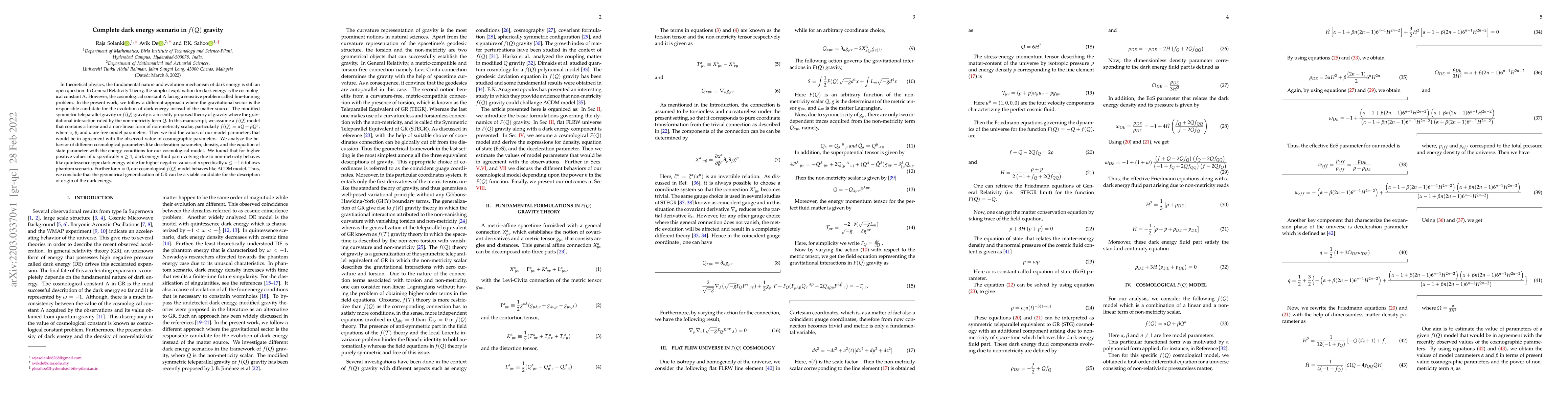 Thumbnail for Complete dark energy scenario in $f(Q)$ gravity