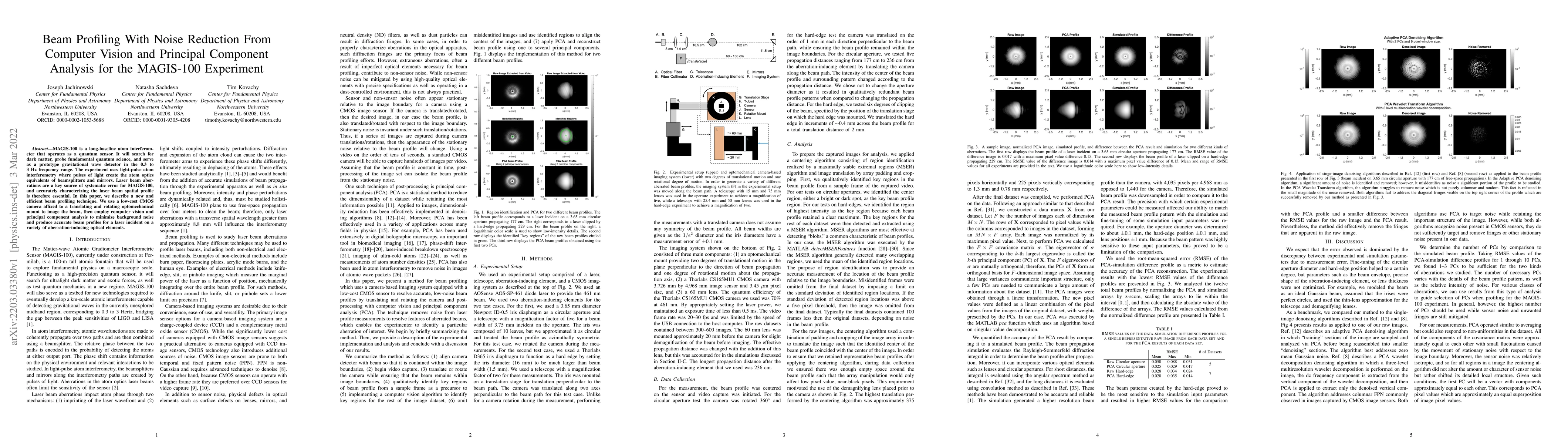 Thumbnail for Beam Profiling with Noise Reduction From Computer Vision and Principal
  Component Analysis for the MAGIS-100 Experiment