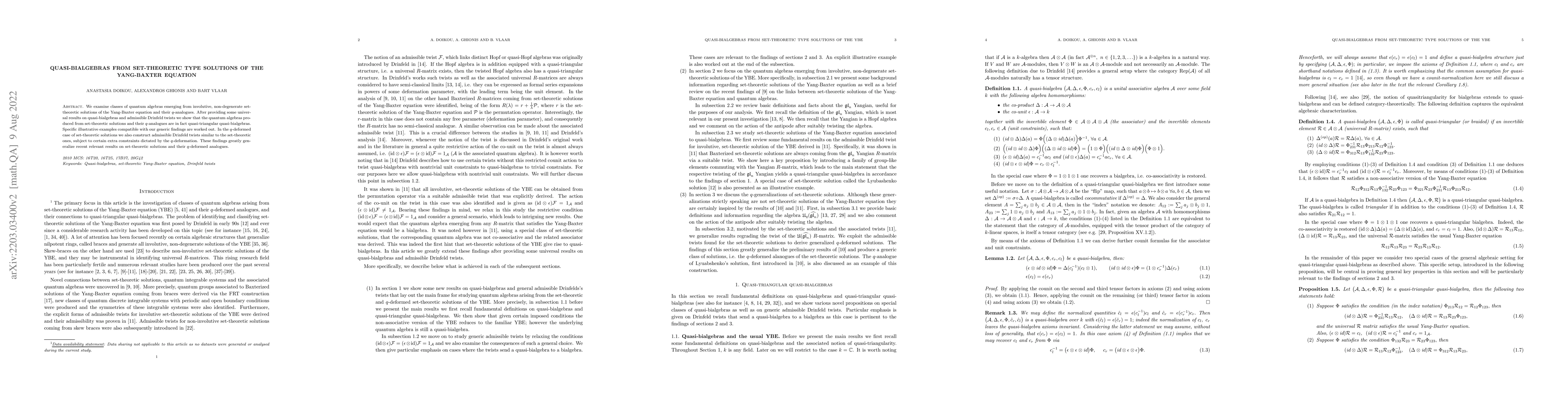 Thumbnail for Quasi-bialgebras from set-theoretic type solutions of the Yang-Baxter
  equation