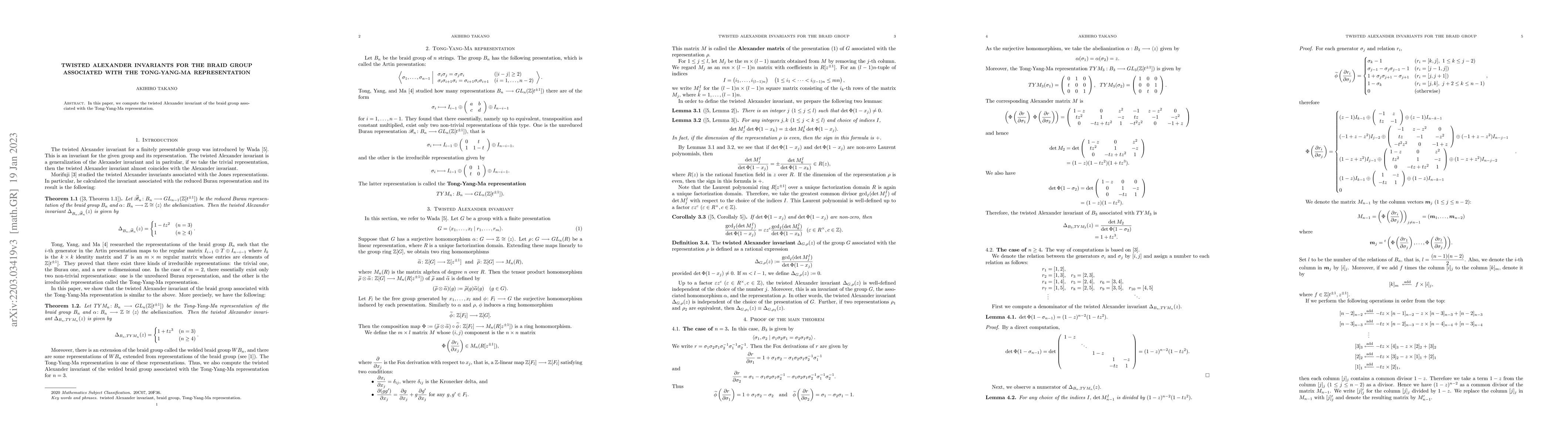 Thumbnail for Twisted Alexander invariants for the braid group associated with the
  Tong-Yang-Ma representation