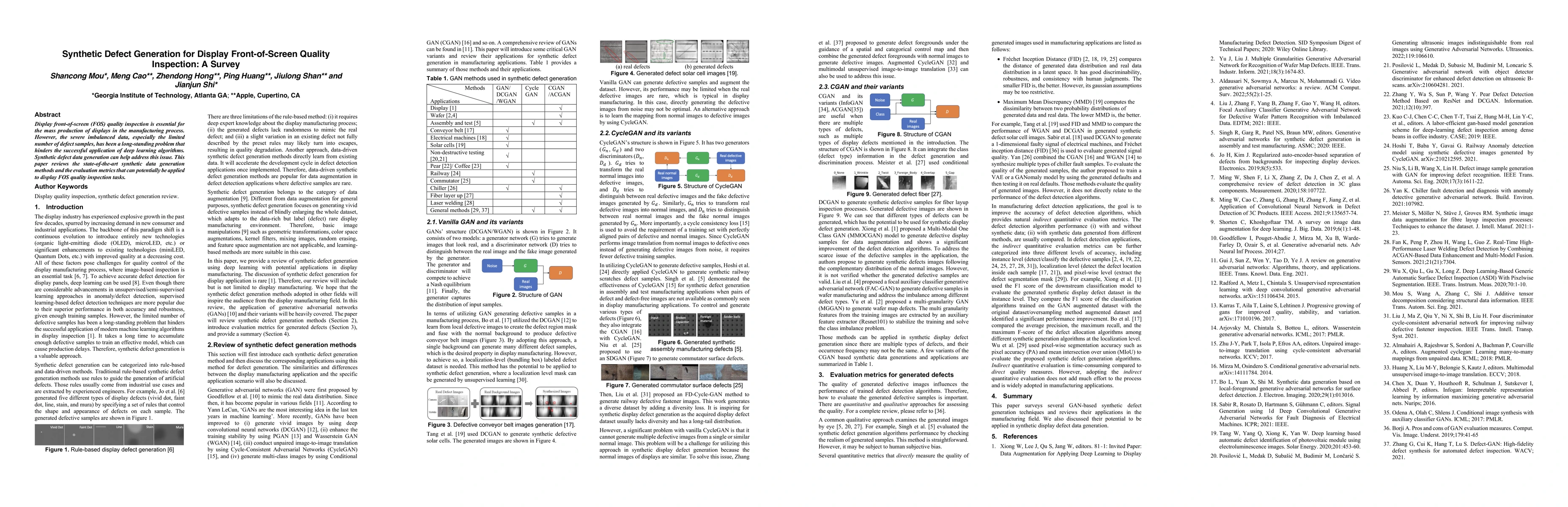 Thumbnail for Synthetic Defect Generation for Display Front-of-Screen Quality
  Inspection: A Survey