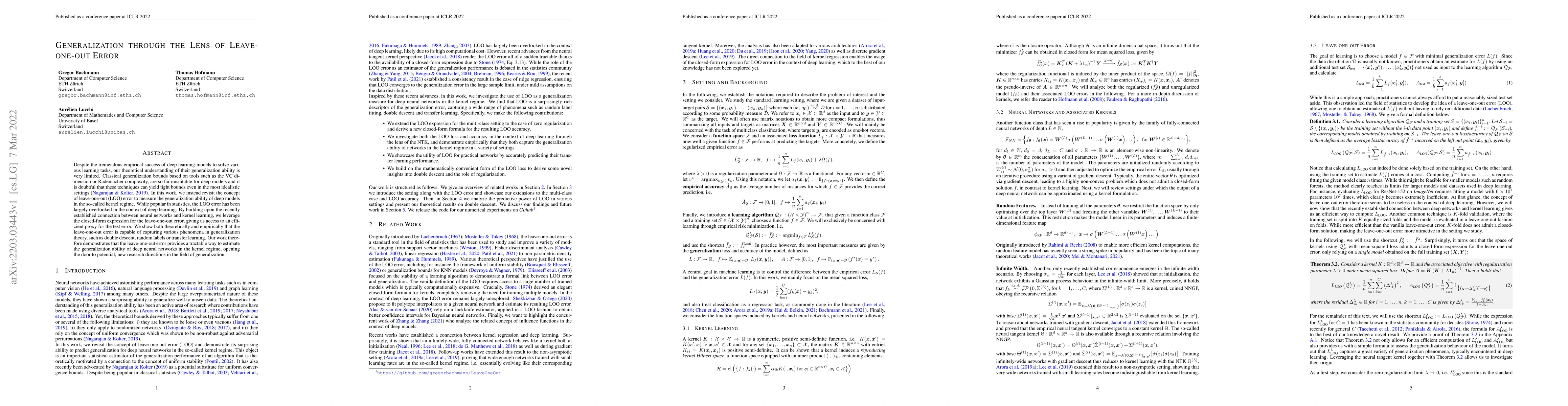 Thumbnail for Generalization Through The Lens Of Leave-One-Out Error