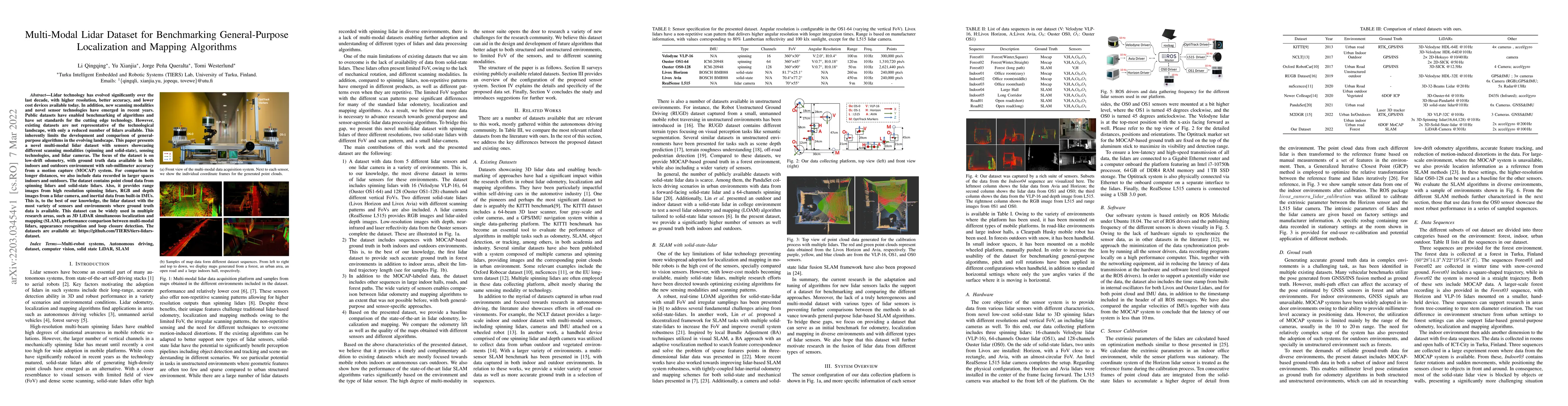 Thumbnail for Multi-Modal Lidar Dataset for Benchmarking General-Purpose Localization
  and Mapping Algorithms