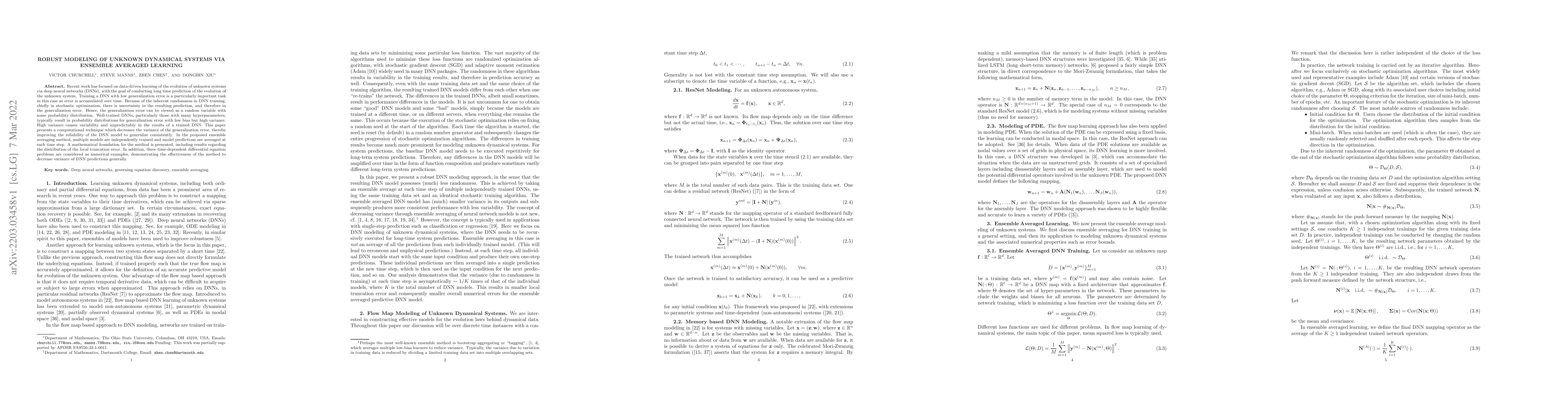 Thumbnail for Robust Modeling of Unknown Dynamical Systems via Ensemble Averaged
  Learning