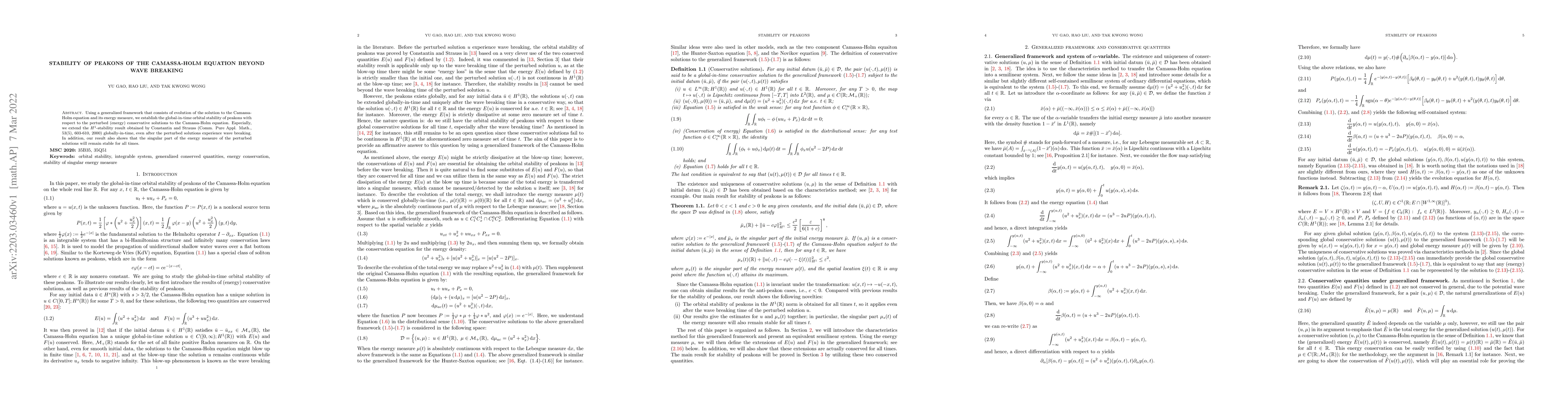 Thumbnail for Stability of peakons of the Camassa-Holm equation beyond wave breaking