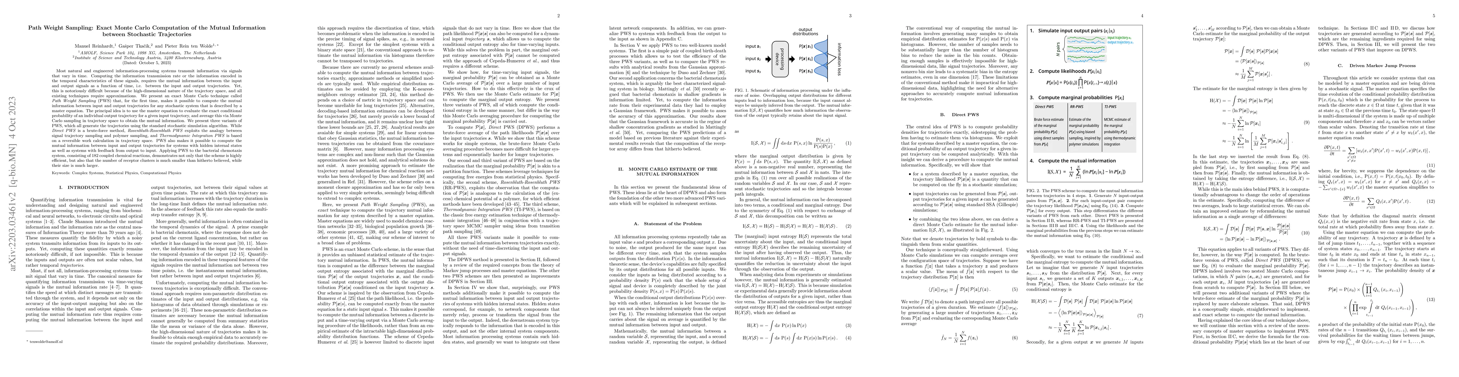 Thumbnail for Path Weight Sampling: Exact Monte Carlo Computation of the Mutual
  Information between Stochastic Trajectories