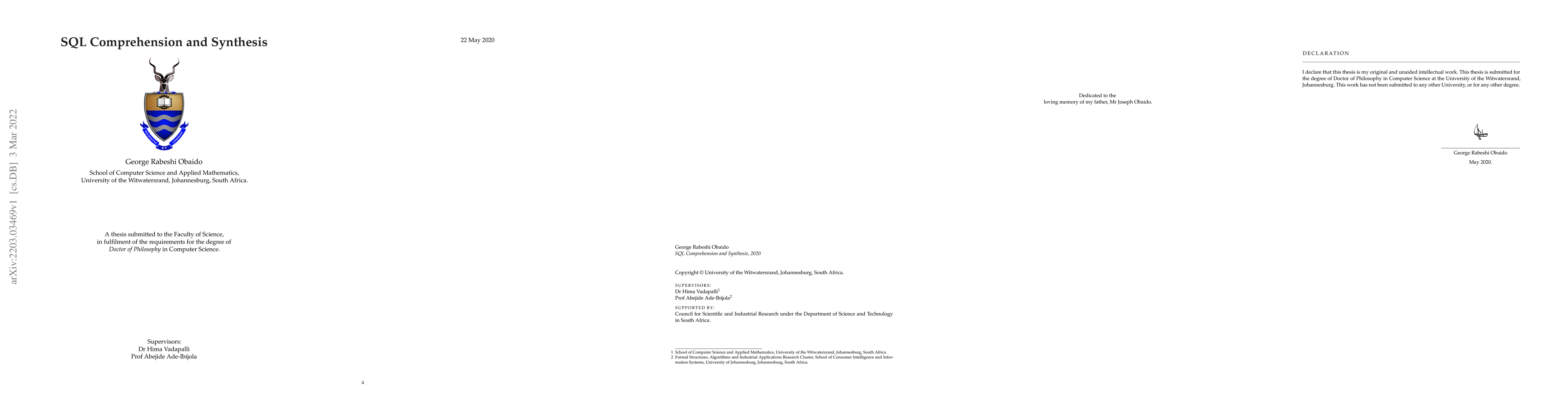 Thumbnail for PhD thesis: SQL Comprehension and Synthesis
