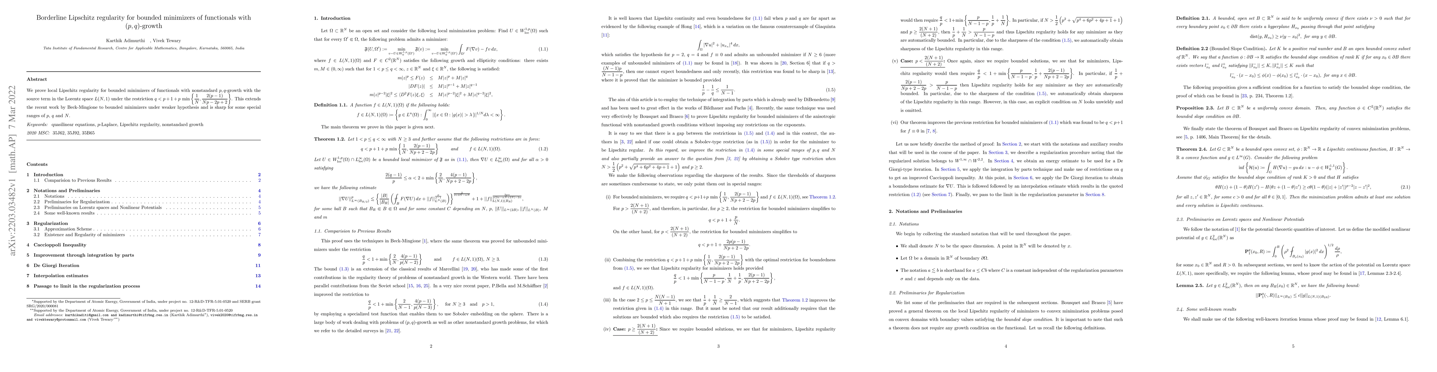 Thumbnail for Borderline Lipschitz regularity for bounded minimizers of functionals
  with (p,q)-growth