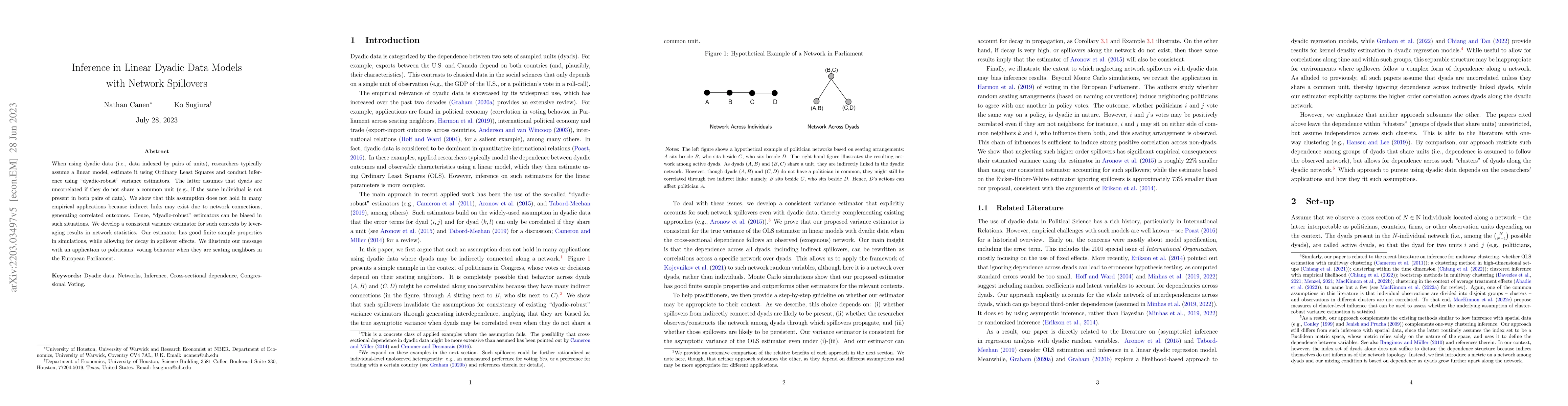 Thumbnail for Inference in Linear Dyadic Data Models with Network Spillovers