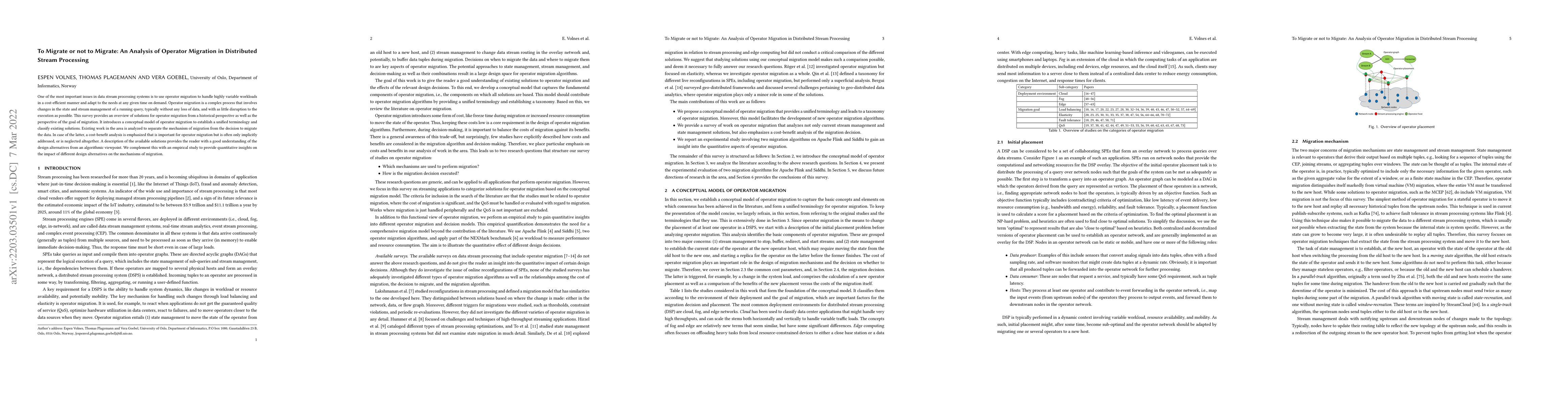 Thumbnail for To Migrate or not to Migrate: An Analysis of Operator Migration in
  Distributed Stream Processing