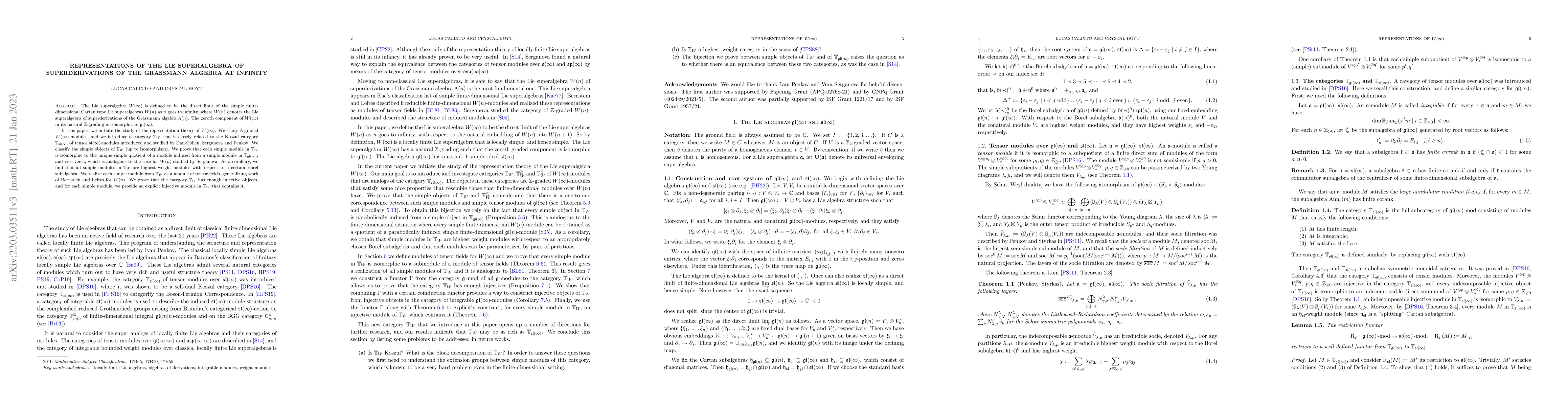 Thumbnail for Representations of the Lie superalgebra of superderivations of the
  Grassmann algebra at infinity