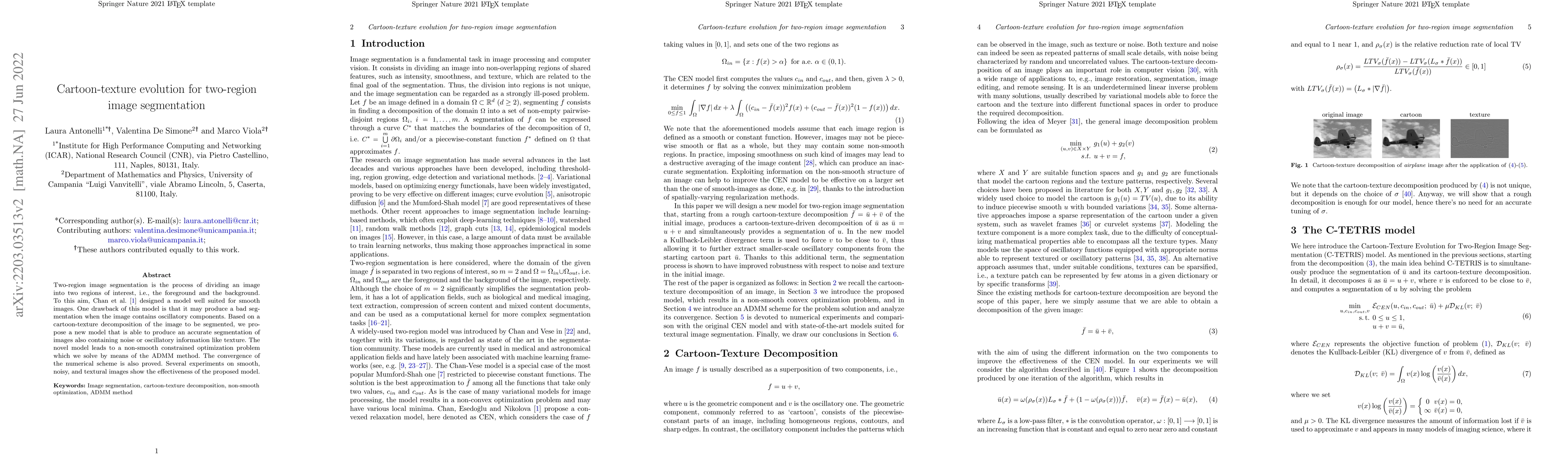 Thumbnail for Cartoon-texture evolution for two-region image segmentation