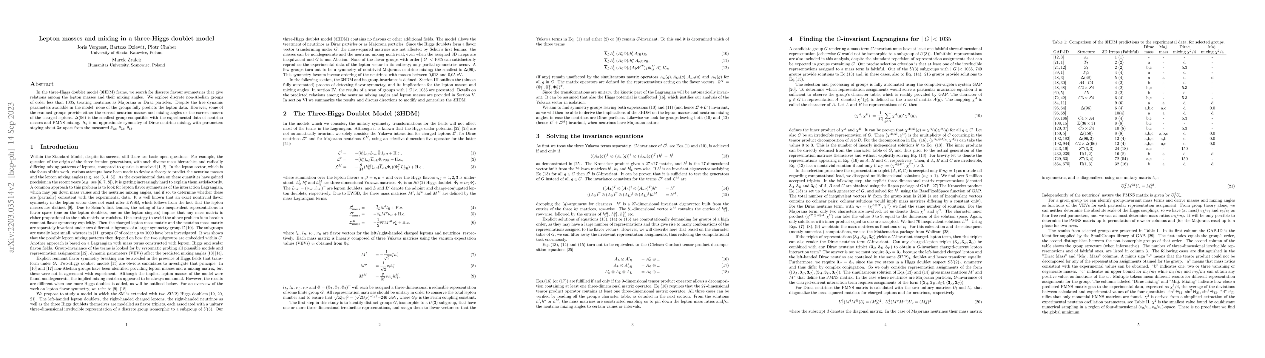 Thumbnail for Lepton masses and mixing in a three-Higgs doublet model