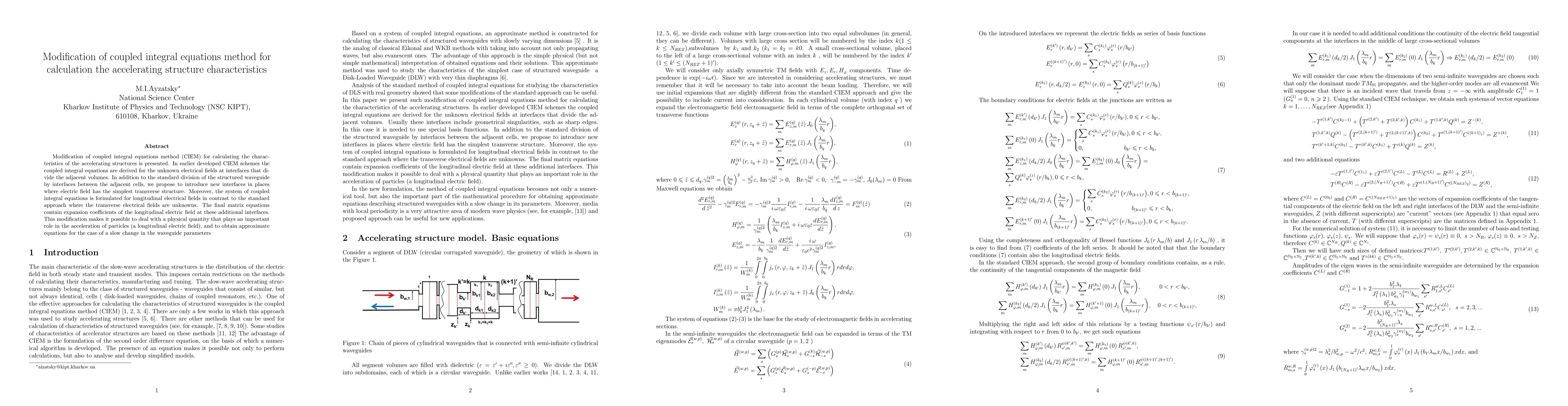 Thumbnail for Modification of coupled integral equations method for calculation the
  accelerating structure characteristics