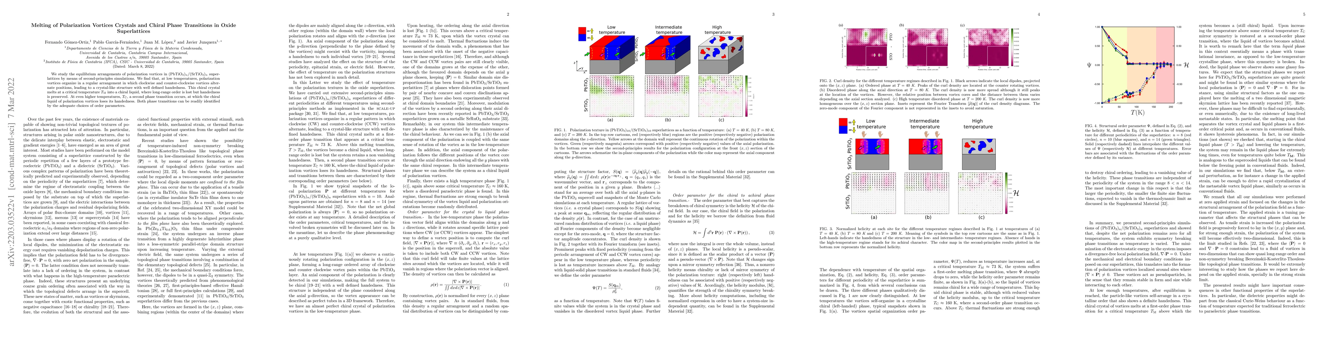 Thumbnail for Melting of Polarization Vortices Crystals and Chiral Phase Transitions
  in Oxide Superlattices