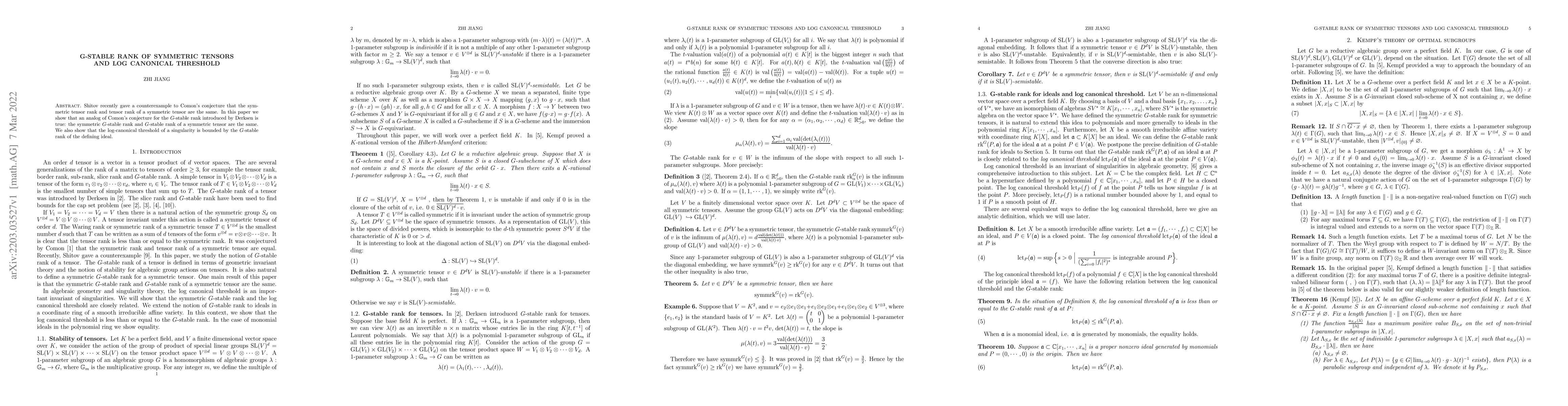 Thumbnail for G-stable rank of symmetric tensors and log canonical threshold