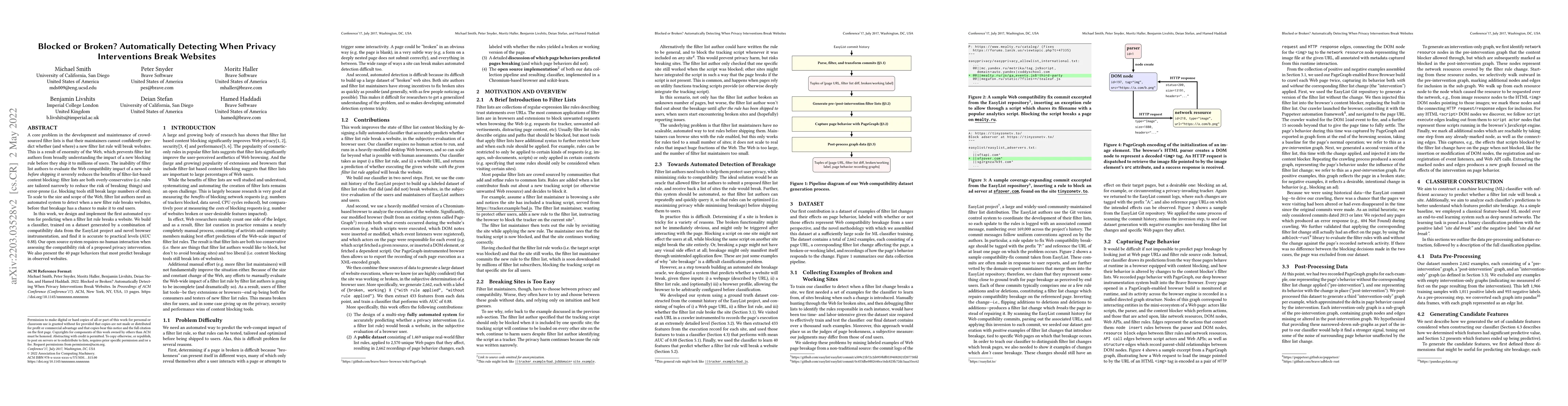 Thumbnail for Blocked or Broken? Automatically Detecting When Privacy Interventions
  Break Websites