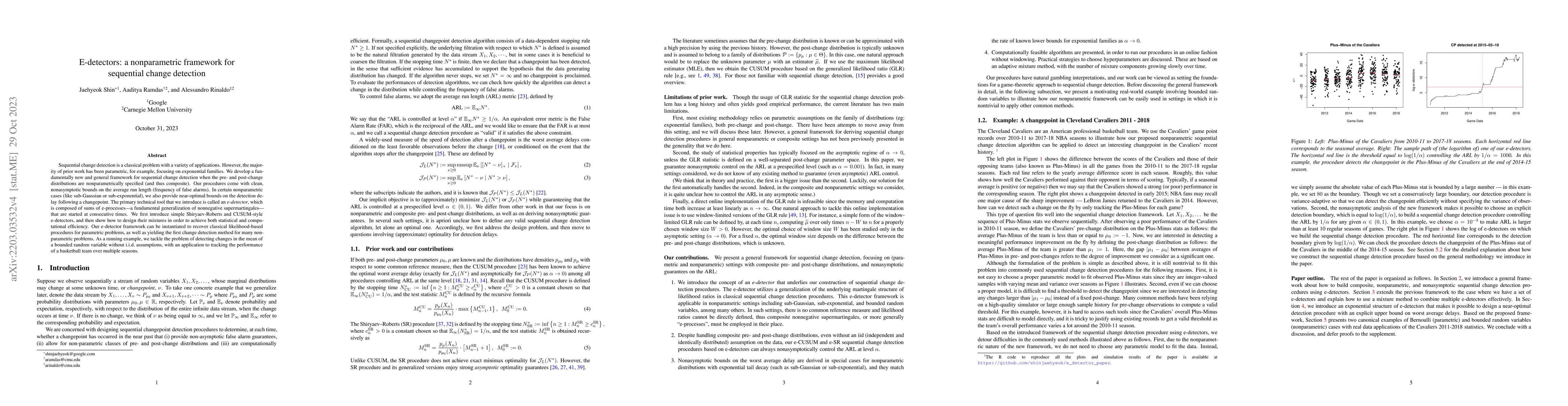 Thumbnail for E-detectors: a nonparametric framework for sequential change detection