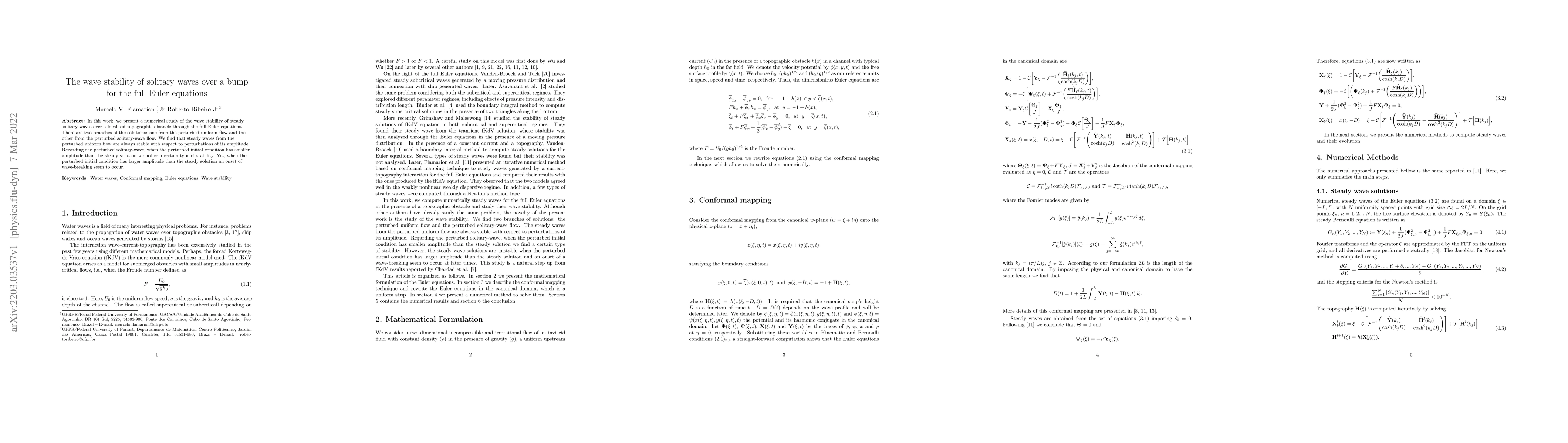 Thumbnail for The wave stability of solitary waves over a bump for the full Euler
  equations