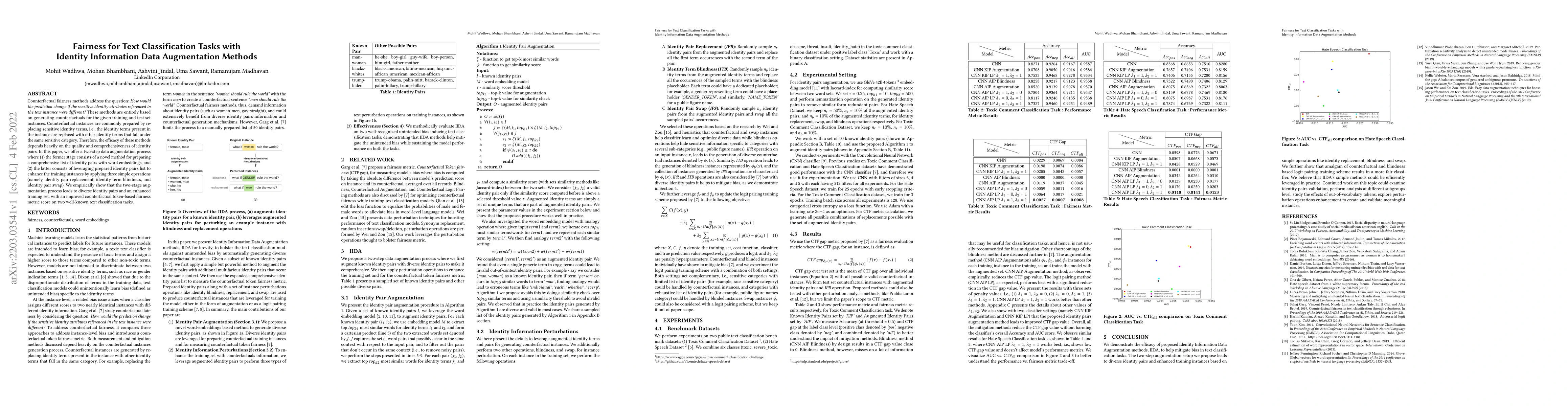 Thumbnail for Fairness for Text Classification Tasks with Identity Information Data
  Augmentation Methods