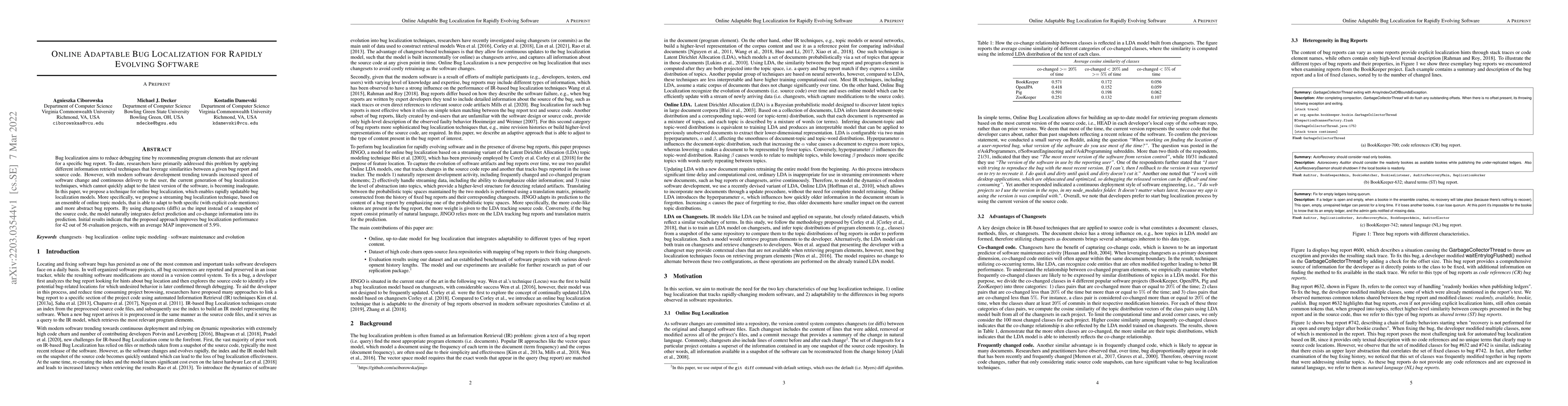 Thumbnail for Online Adaptable Bug Localization for Rapidly Evolving Software