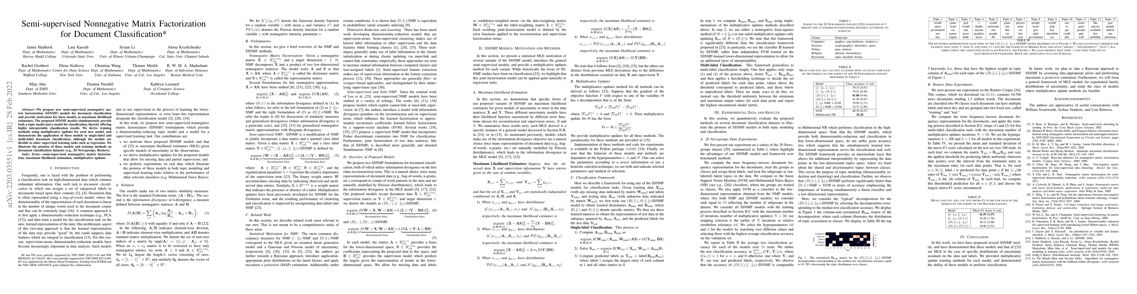 Thumbnail for Semi-supervised Nonnegative Matrix Factorization for Document
  Classification
