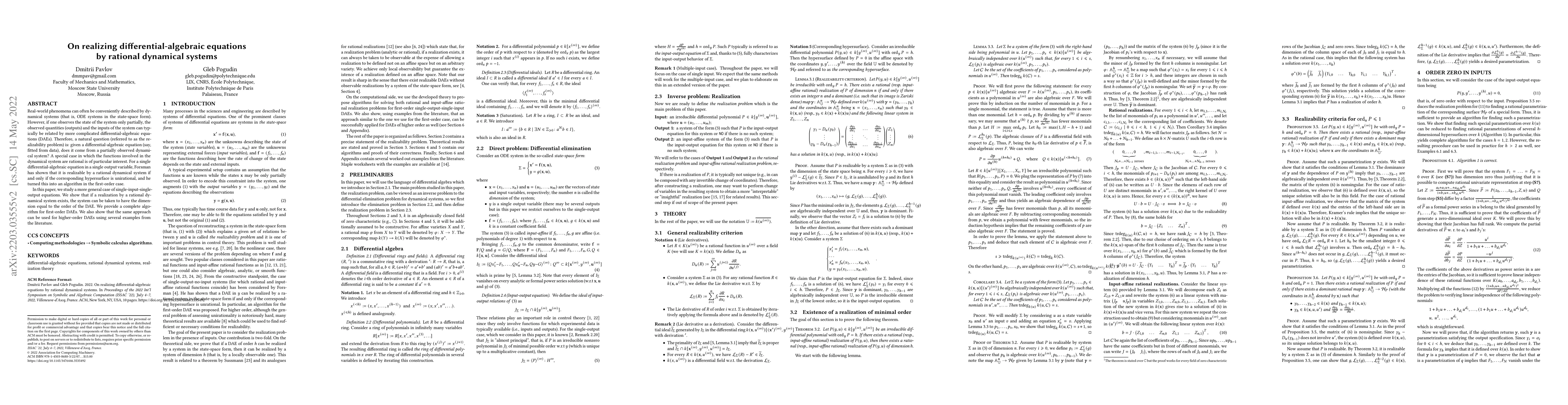 Thumbnail for On realizing differential-algebraic equations by rational dynamical
  systems