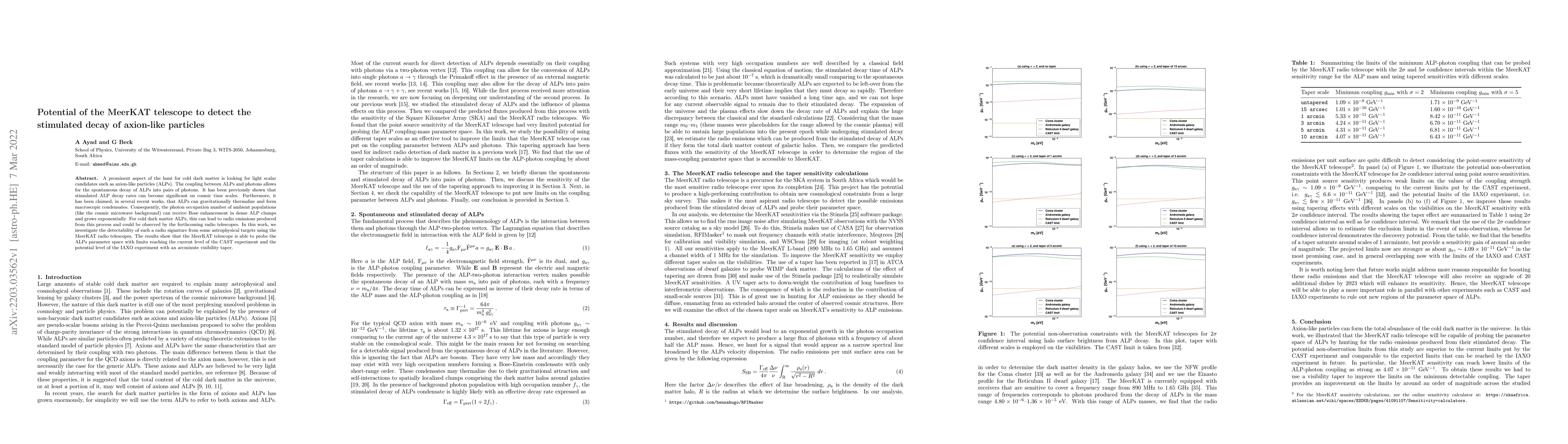 Thumbnail for Potential of the MeerKAT telescope to detect the stimulated decay of
  axion-like particles