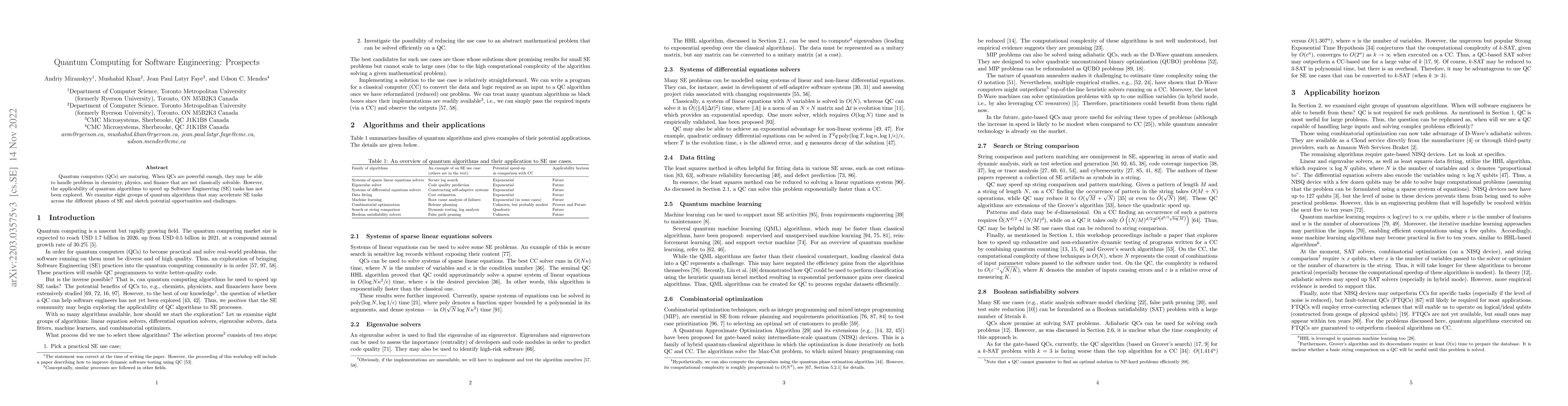 Thumbnail for Quantum Computing for Software Engineering: Prospects