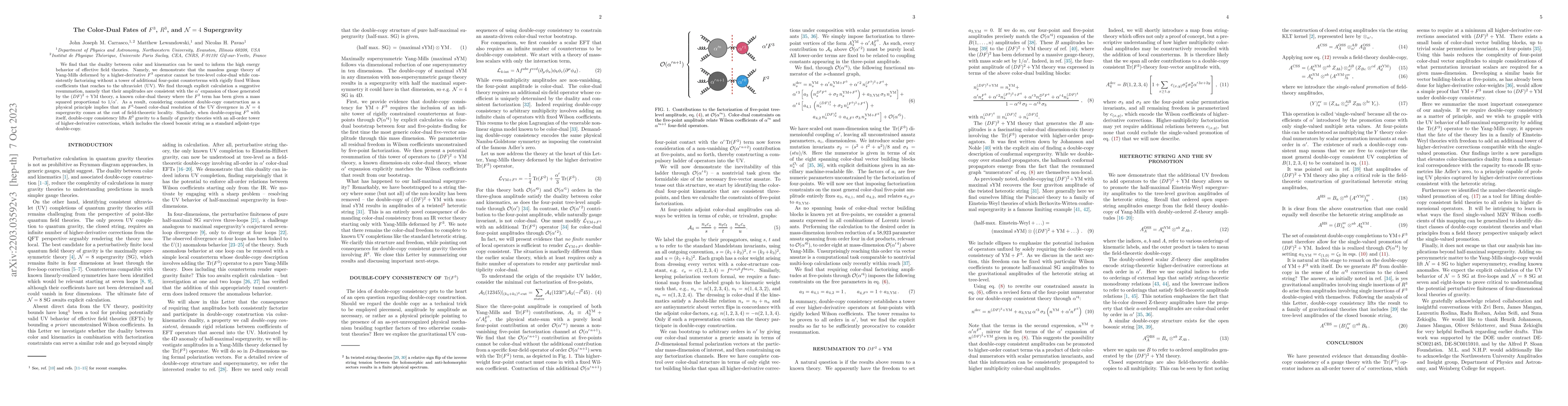 Thumbnail for The Color-Dual Fates of $F^3$, $R^3$, and $\mathcal{N}=4$ Supergravity