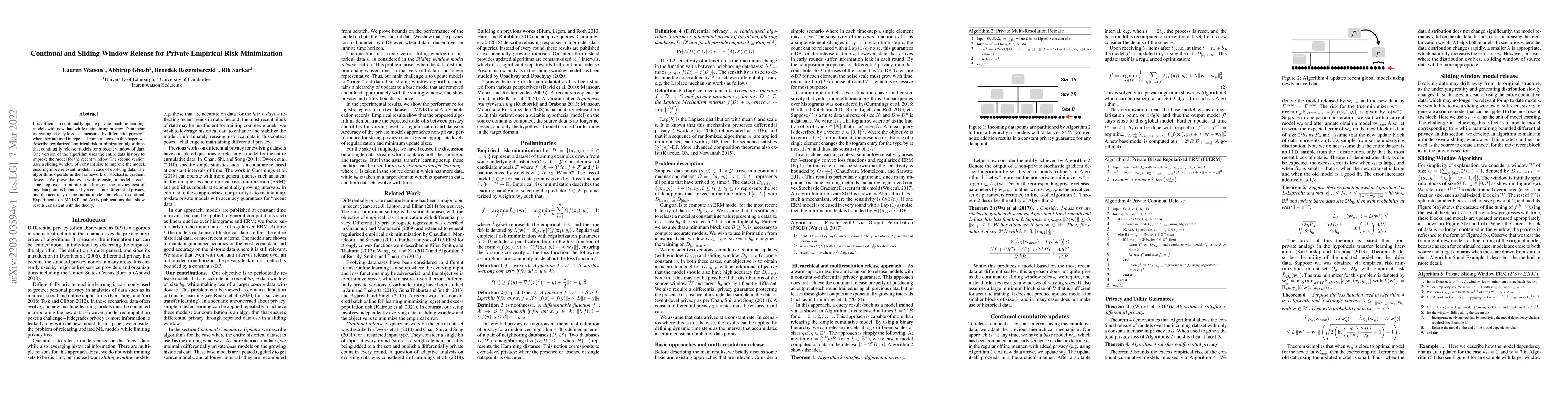 Thumbnail for Continual and Sliding Window Release for Private Empirical Risk
  Minimization