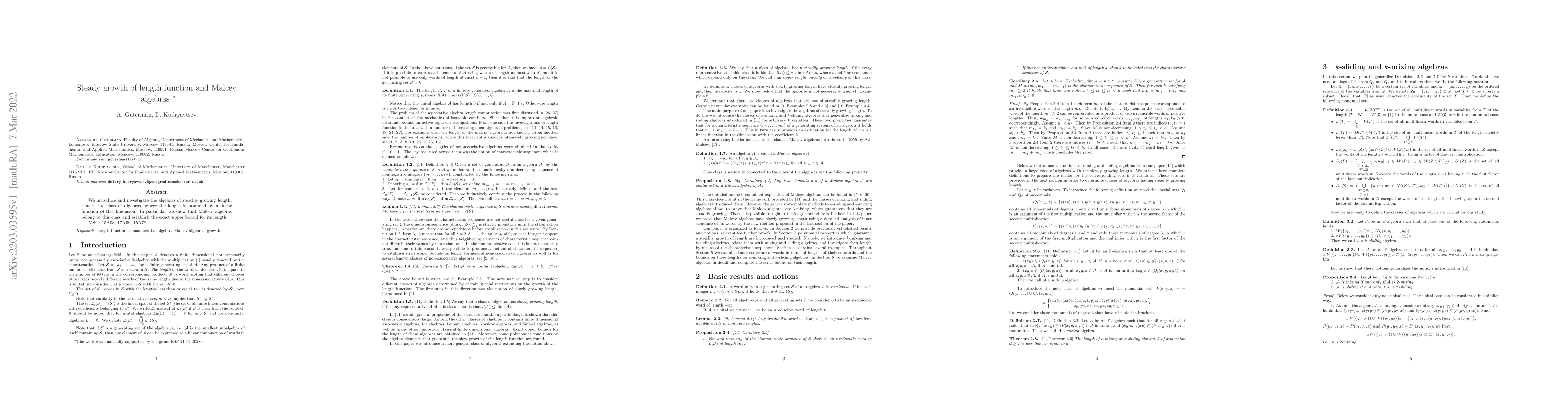 Thumbnail for Steady growth of length function and Malcev algebras
