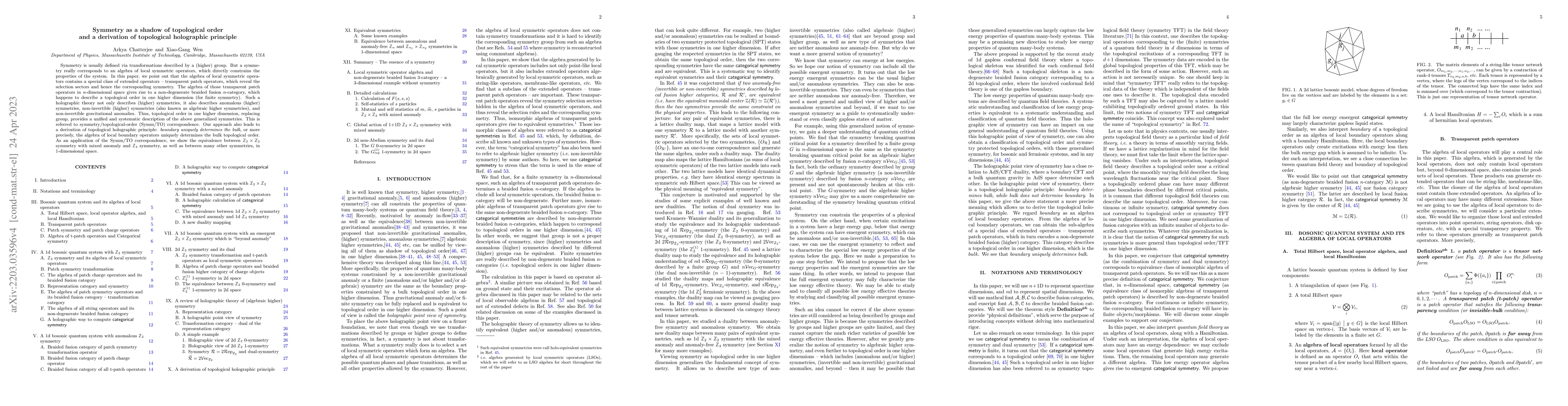 Thumbnail for Symmetry as a shadow of topological order and a derivation of
  topological holographic principle
