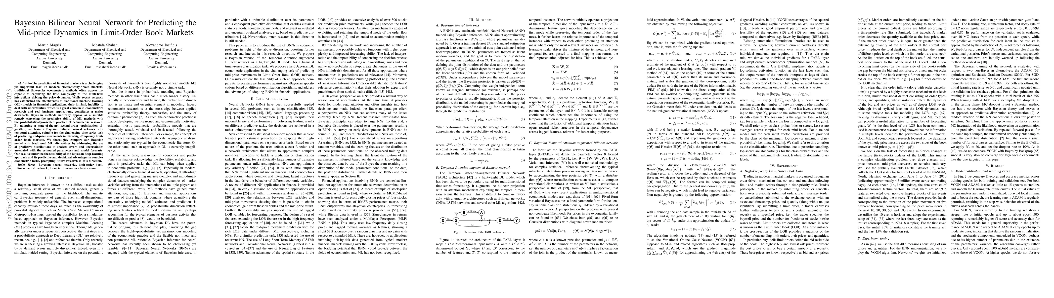 Thumbnail for Bayesian Bilinear Neural Network for Predicting the Mid-price Dynamics
  in Limit-Order Book Markets