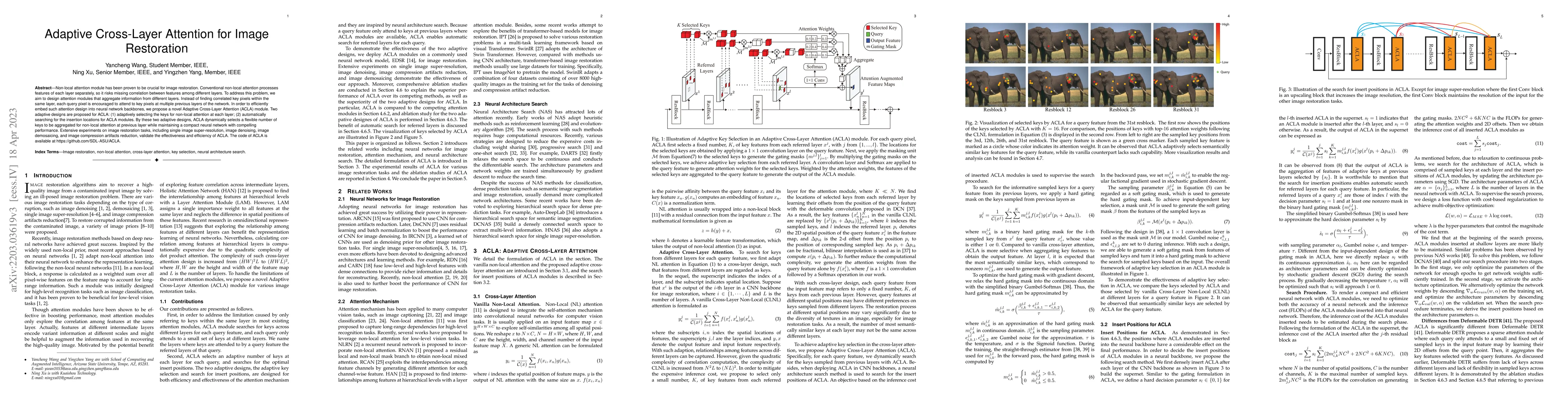 Thumbnail for Adaptive Cross-Layer Attention for Image Restoration