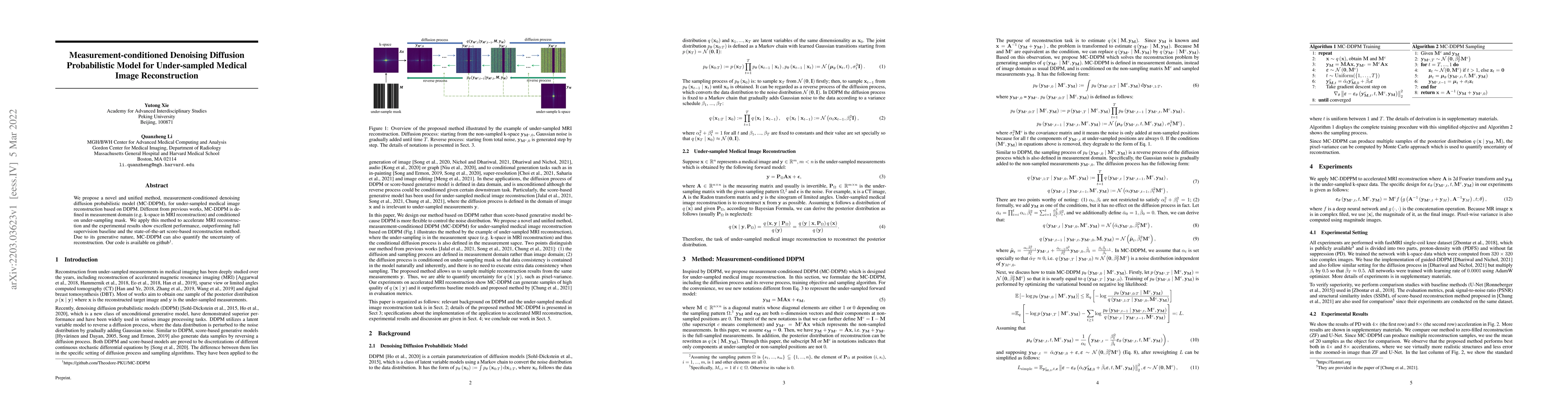 Thumbnail for Measurement-conditioned Denoising Diffusion Probabilistic Model for
  Under-sampled Medical Image Reconstruction