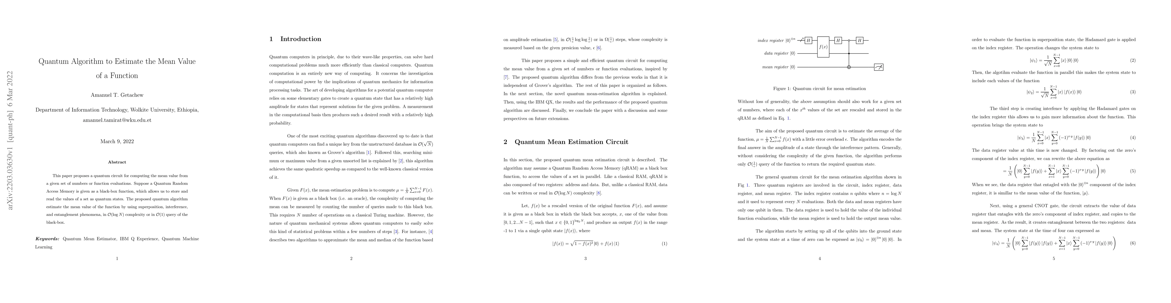 Thumbnail for Quantum Algorithm to Estimate the Mean Value of a Function