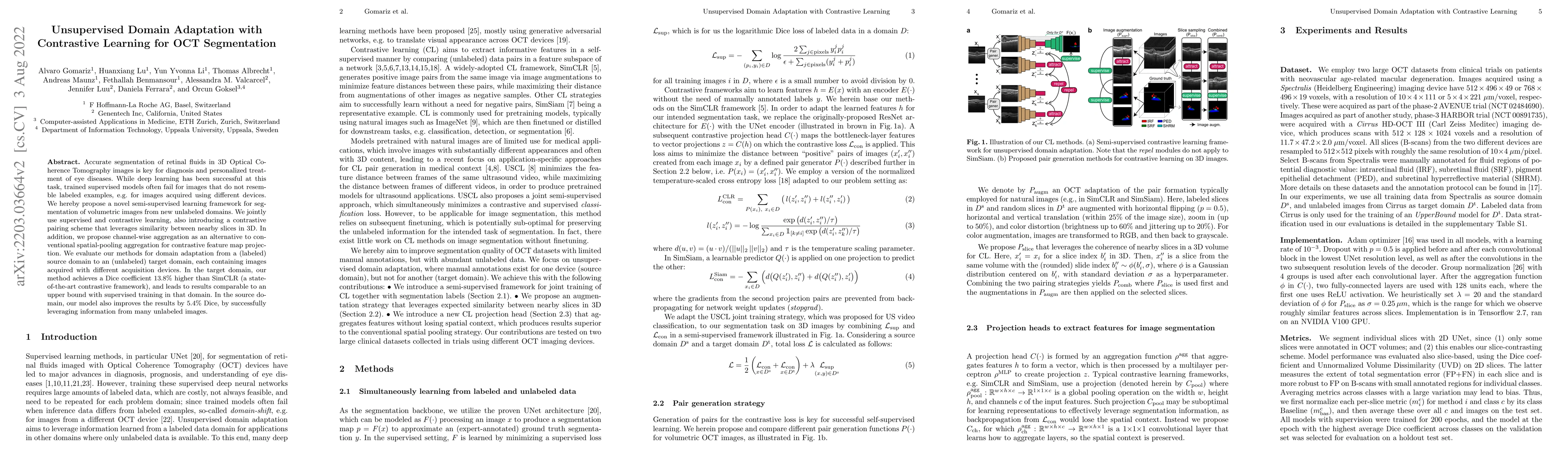 Thumbnail for Unsupervised Domain Adaptation with Contrastive Learning for OCT
  Segmentation
