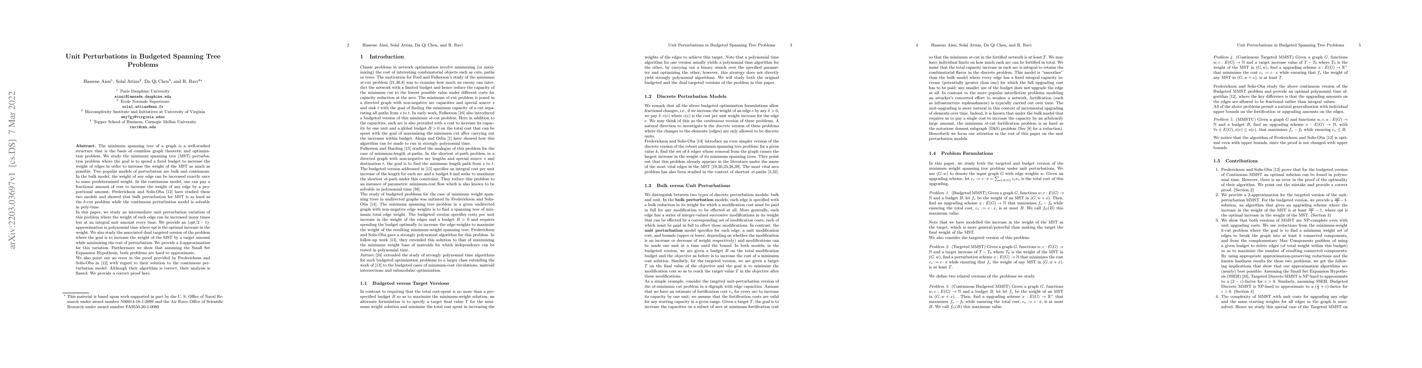 Thumbnail for Unit Perturbations in Budgeted Spanning Tree Problems
