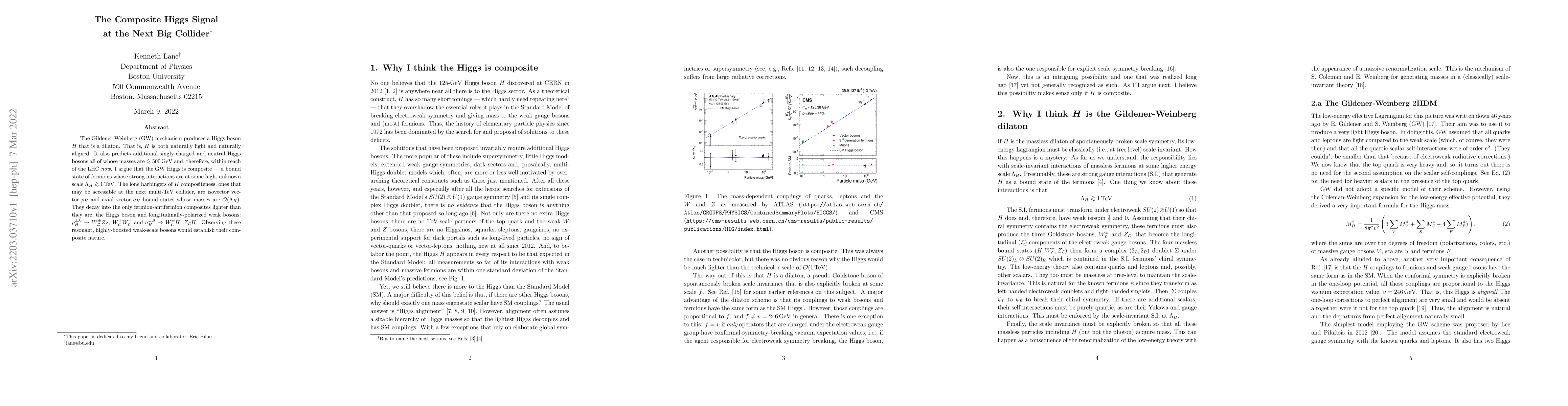 Thumbnail for The Composite Higgs Signal at the Next Big Collider
